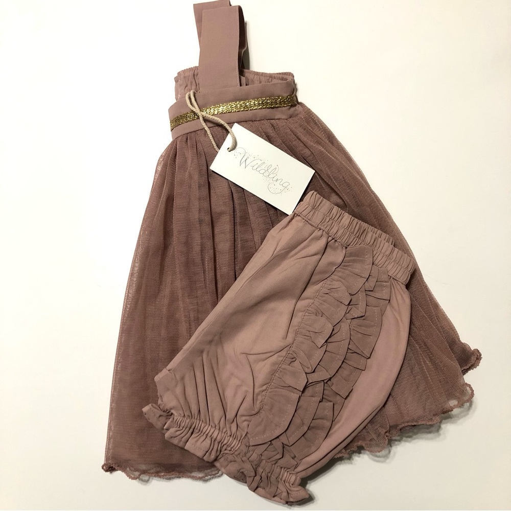 WILDING Mauve Tulle Top & Ruffle Bloomers Set • 4T